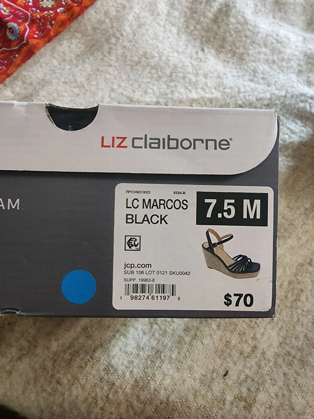 LC MARCOS Black Unopened Black Wedge Sandals Size 7.5 M.
